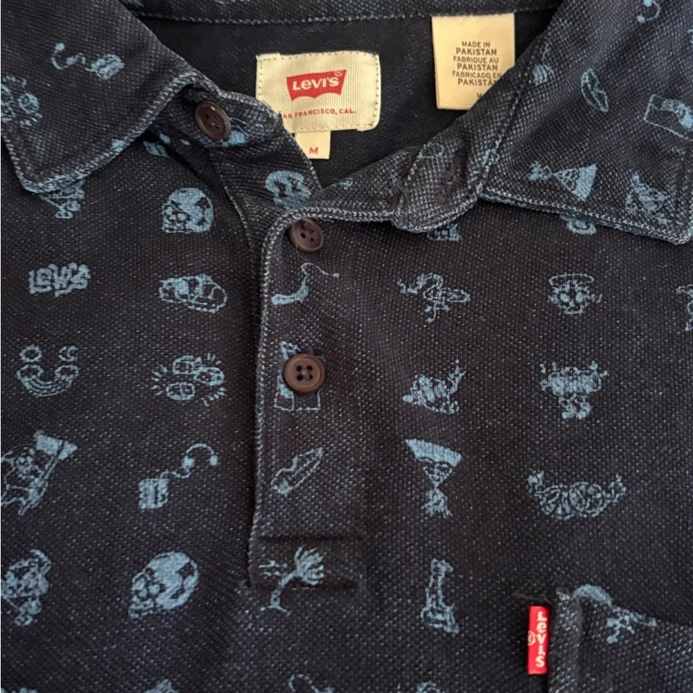 Levi’s‎ Men’s Size M Cotton Polo Navy Blue Alien Print Graffiti Rare Print